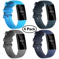 Velavior Waterproof Bands for Fitbit Charge 3/ Charge3 SE, Pack of 4, Soft Adjustable Replacement Wristbands for Women Men Small Large (Navy/Gray/Sky Blue/Darkslategray, S: for 5.5"-7.1" Wrist)