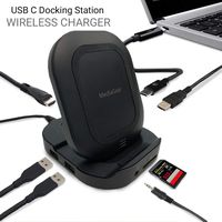 MediaGear Travel USB C Dock w/ 45W Power Delivery, Wireless Charger, 4K@60HZ HDMI, SD Card Reader, 3X USB 2.0 Ports, Audio/Mic Jack, Thunderbolt 3 Compatible Bundle w/ 65W Adapter, USB-C to C Cable