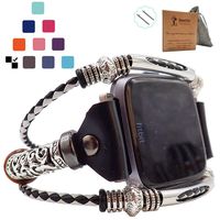 Smatiful Versa Bling Bands with Pin (Not Include Metal Frame) for Womens and Girls, Adjustable Accessory Thin Genuine Leather Exercise Watch Band Compatible with for Fitbit Versa, Black and White