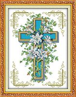 Cross Stitch Stamped Kits Pre-Printed Cross-Stitching Starter Patterns for Beginner Kids or Adults, Embroidery Needlepoint Kits The Cross Lily
