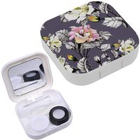 Portable Contact Lens Case Box Travel Kit Mirror + Bottle + Tweezers Container Holder [ Watercolor Leaves Colorful ]