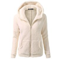 CCOOfhhc Women's Winter Warm Hooded Sweater Coat Full Zip up Basic Solid Fuzzy Wool Cotton Jacket Outwear with Pocket,XL Beige