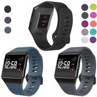 SKYLET Compatible with Fitbit Ionic Bands, 3 Pack Soft Replacement Sport Wristbands Compatible with Fitbit Ionic Smart Watch with Buckle Men Women(Black,Slate, Gray with Black Buckle Large)