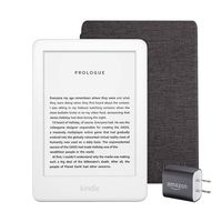 Kindle Essentials Bundle including All-new Kindle, now with a built-in front light, White - with Special Offers, Kindle Fabric Cover - Charcoal, and Power Adapter