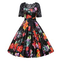 iNoDoZ Women's Christmas Vintage Cocktail Party Half Sleeve Boat Neck Swing Dress Black
