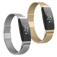 POY Compatible with Fitbit Inspire Hr Bands, Stainless Steel Replacement for Fitbit Inspire and Ace 2 Metal Loop Bracelet Sweatproof Wristbands for Women Men 2 Packs Silver Rosegold Large
