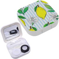 Portable Contact Lens Case Box Travel Kit Mirror + Bottle + Tweezers Container Holder [ Lemons Flowers ]