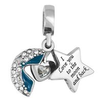CharmSStory Heart I Love You To The Moon and Back Charm Jewelry Photo Beads For Bracelets (Deep Blue)