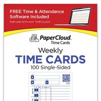 PaperCloud Time Cards, Weekly 1-Sided, compares with Pyramid 35100, 4 x 9", 100 Count. Includes Free Software