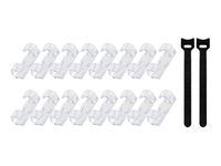 40mm x 16mm Clear Self Adhesive Plastic Cable Clips Organizer Wire Holder Clamp Cord Management (Pack of 16) + 2 Pcs 150mm x 12mm Black Nylon Reusable Cable Ties
