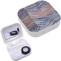 Portable Contact Lens Case Box Travel Kit Mirror + Bottle + Tweezers Container Holder [ Red Blue Waves ]