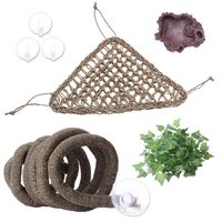 AUBBC Bearded Dragon Hammock, 100% Natural Seagrass Triangular Lizard Lounger with Jungle Climber Vines Reptile Leaves Hooks Feeding Dish for Geckos, Anoles, Snakes and More (12.5 x16.5 Inch)