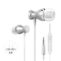 Wired in-Ear Headphones, Magnetic Microphones Earphones Noise Isolating Workout Running Commute Gaming Tangle Free Earbuds with MIC & in-line Volume Control for 3.5mm Jack Phones/Tablets (Sliver)