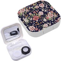 Portable Contact Lens Case Box Travel Kit Mirror + Bottle + Tweezers Container Holder [ Vintage Floral ]