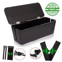 Bamboo Cable Management Box & Cord Organizer- Cable Organizer for Desk, Home, Office. Hides Wires, Surge Protectors, Power Strips. Eco Friendly Cord Management Solution (Midnight Black)