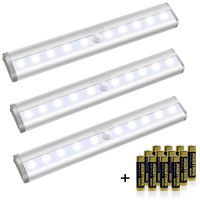 Motion Sensor Closet Lights, HOKOILN 10 LED Motion Sensor Lights, Stick-on Anywhere Wireless Battery Operated Night Light Bar, Safe Lights for Closet Cabinet Wardrobe Stairs, 3 Pack (with Batteries)