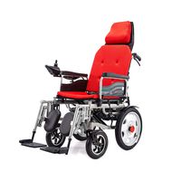LS Electric Wheelchair, Folding Smart Disabled Elderly Four-Wheel Care Wheelchair, Can Lie Flat, Load 100kg, EPBS Brake System (Color : Red)