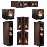 Klipsch 5.2 Walnut System 2 RP-8000F Floorstanding Speakers, 1 Klipsch RP-504C Center Speaker, 2 Klipsch RP-502S Surround Speakers, 2 Klipsch SPL-120 Subwoofers