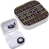 Portable Contact Lens Case Box Travel Kit Mirror + Bottle + Tweezers Container Holder [ Ethnic Tribal Art ]