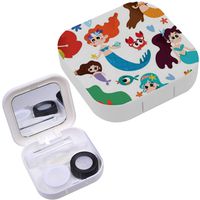 Portable Contact Lens Case Box Travel Kit Mirror + Bottle + Tweezers Container Holder [ Cute Mermaids On ]