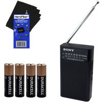 Sony Portable AM/FM Radio with Built-in Speaker and Headphone Jack (Black) + 4 AA Alkaline Batteries + HeroFiber Ultra Gentle Cleaning Cloth