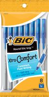 BIC Round Stic Grip Xtra Comfort Ballpoint Pen, Medium Point (1.2mm), Blue, 8-Count
