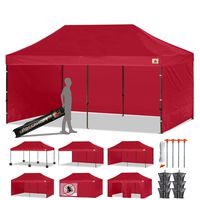 ABCCANOPY Canopy Tent Popup Canopy 10x20 Pop Up Canopies Commercial Tents Market stall with 6 Removable Sidewalls and Roller Bag Bonus 4 Weight Bags and 10ft Screen Netting and Half Wall, Burgundy