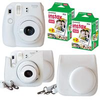 Fujifilm Instax Mini 9 Instant Camera (Smokey White) + Bundle with Fuji INSTAX Instant Film Twin Packs X 2 (40 Sheets) + Groovy Camera Case (Smokey White)