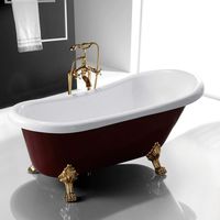 67" Acrylic Clawfoot Bathtub Elegant, Traditional Oval Slipper Tub with Claw Feet for Bathroom, Wine Red (E-SLD-YG851)