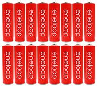 Eneloop Panasonic AA NiMH Pre-Charged Rechargeable Batteries with Holder, 16 Pack, Red