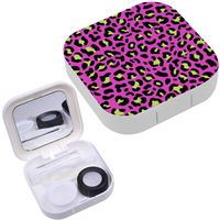 Portable Contact Lens Case Box Travel Kit Mirror + Bottle + Tweezers Container Holder [ Pink Leopard ]
