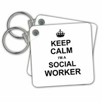 3dRose Keep Calm I'm a Social Worker, Job Pride, Funny Profession Work Gift Key Chains, Set of 2 (kc_194473_1)
