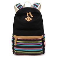 Backpack Canvas Stripe Backpack Cute Daypack Teen Leisure Bookbag For Girls Boys School Bag Laptop College Bags (Canvas Backpack Black)