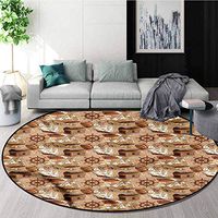 RUGSMAT Pirates Round Rug,Ancient Map Adventure Non-Slip No-Shedding Kitchen Soft Floor Mat Round-51