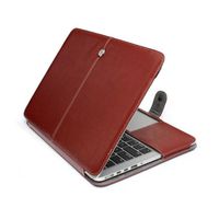 CLOVER Premium Quality PU Leather Book Cover Clip On Laptop Carry Sleeve Case for Apple MacBook Pro 15'' - Brown