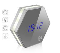 Mirror Alarm Clock Cosmetic Mirror with Night Light, Digital Thermometer Calendar and Bedside Clock, USB Charging for Home Bedroom Kitchen