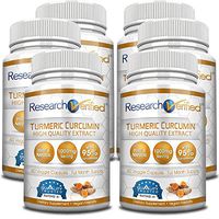 Research Verified Turmeric Curcumin - Vegan with BioPerine 95% Standardized Curcuminoids - Natural Anti-Inflammatory, Antioxidant, Pain Relief and Antidepressant - 6 Bottles (6 Months Supply)