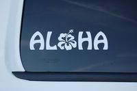 Five STAR SUPPLY Aloha Hawaiian Sticker Vinyl Decal Choose Color & Size!! Hawaii Hang Loose Hibiskus Flower 808 Roots Islands Window Laptop Tumbler (V529) (6" X 1.75", Silver)