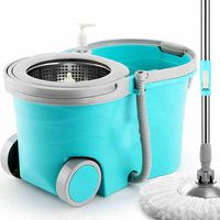 Mop Rotary mop Mop bucket Complete cleaning system Save time and effort mop mop and bucket spinning mop and bucket (Color : Blue gray)