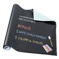 Chalkboard Paper - Blackboard Vinyl Paper Removable Bulletin Wall Sticker, Giveaway of Free: 1 White Chalk Marker Pen + 5 Colorful Chalks - 17.3" W x 78.7" L