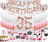35th Birthday Decorations with Photo Props | 35 Birthday Party Supplies | 35 Cake Topper Rose Gold Banner | Rose Gold Confetti Balloons Gift |Thirty five 35 Bday decoration| Biggest Set on Amazon - 12