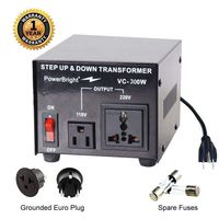 PowerBright Step Up & Down Transformer, Power ON/Off Switch, Can be Used in 110 Volt Countries and 220 Volt Countries, Convert from 220-240 Volt to 110-120 Volt AND from 110-120 Volt to 220-240 (300W)