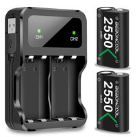 Xbox One Battery Pack 2x2550mAh Rechargeable Battery for Xbox One/Xbox One S/Xbox One X/Xbox One Elite Wireless Controller (Battery&Charger Set, Green)
