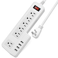 Mountable Surge Protector Power Strip JACKYLED 9.8ft 6 Outlets 4 USB Ports Electric Power Outlet with Right Angle Flat Plug Electric Long Extension Cord Power Charging Station for Home Office White