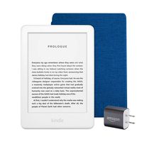 Kindle Essentials Bundle including All-new Kindle, now with a built-in front light, White - with Special Offers, Kindle Fabric Cover - Cobalt Blue, and Power Adapter