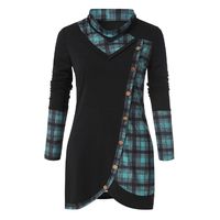 JKLING Womens Houndstooth Turtleneck Sweatshirt Plus Size Cowl Neck Long Sleeve Plaid Patchwork Tunic Pullover Tops