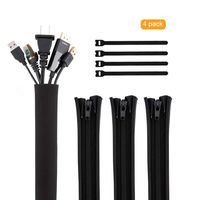 CableCreation Cable Management Sleeve, 19-20 Inch Cord Management Sleeves with Zipper and Bundling Ties for TV/Computer/Home Entertainment Cable Wrap Cover Organizer,4 Pack, Black