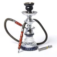 Portable Black Shisha Pipe Glass Base Hookah Set with Ceramic Bowl Synthetic Leather Hose Metal Charcoal Tongs