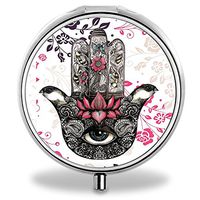 Compact 3 Compartment Medicine Case,IMLONE Customized Evil Eyes Hamsa Hand Pill Organizer Metal Pill Box Pill Container for Purse, Travelling and Daily Needs