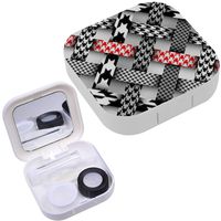 Portable Contact Lens Case Box Travel Kit Mirror + Bottle + Tweezers Container Holder [ Diagonal Houndstooth ]
